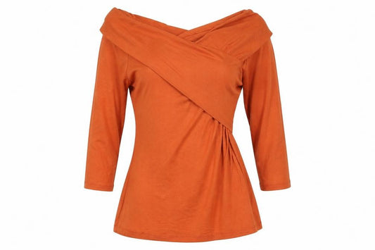 Front view of Jasper Conran Women’s Orange Off Shoulder Wrap Blouse, size UK 14