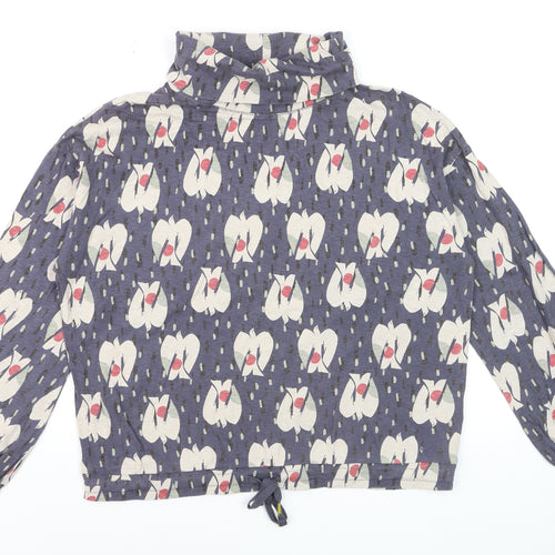 White Stuff Women's Blue Floral Cotton Roll Neck Blouse UK 8