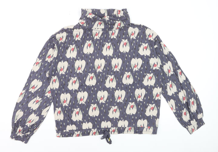 White Stuff Women's Blue Floral Cotton Roll Neck Blouse UK 8