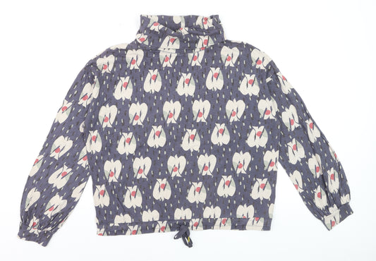 White Stuff Women's Blue Floral Cotton Roll Neck Blouse UK 8