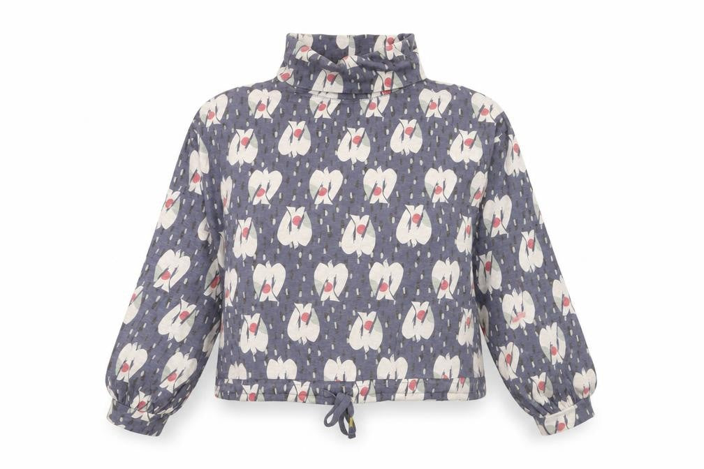 Front view of White Stuff Women's Blue Floral Cotton Roll Neck Blouse UK 8