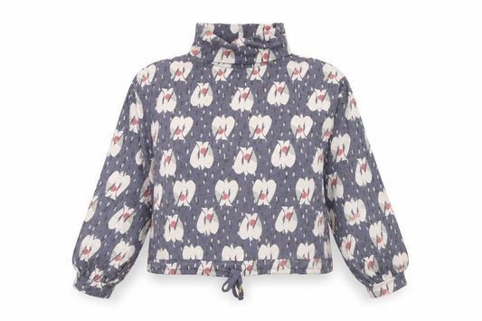 Front view of White Stuff Women's Blue Floral Cotton Roll Neck Blouse UK 8