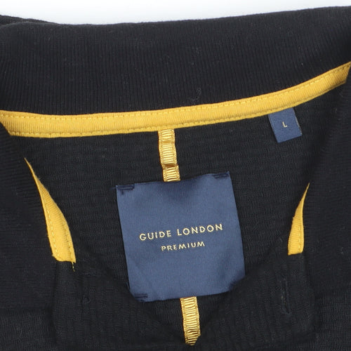 Guide London Men's Black Cotton Polo Shirt L Regular Fit