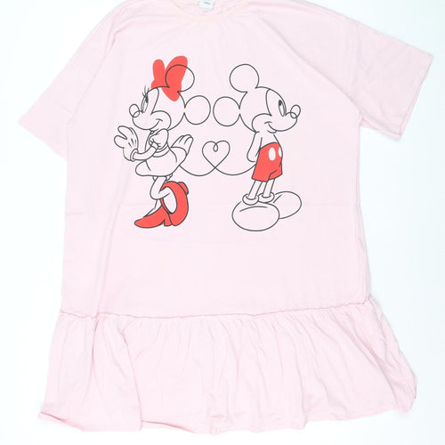 Disney at George Women’s Pink Ruffle Tunic T-Shirt L Mickey & Minnie Cotton