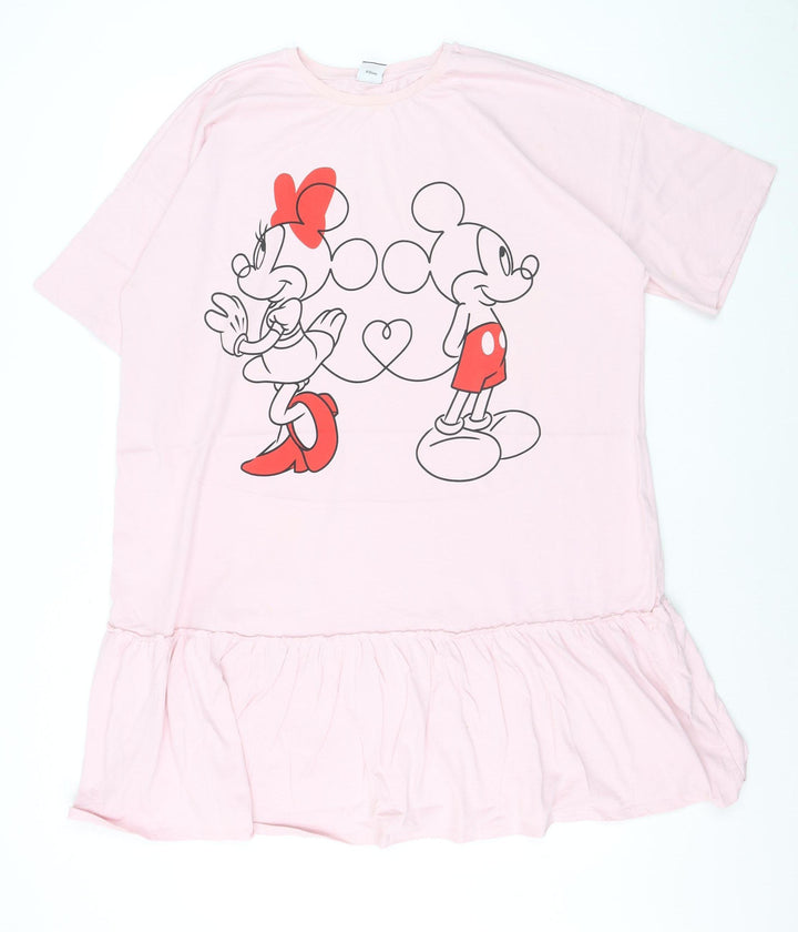 Disney at George Women’s Pink Ruffle Tunic T-Shirt L Mickey & Minnie Cotton