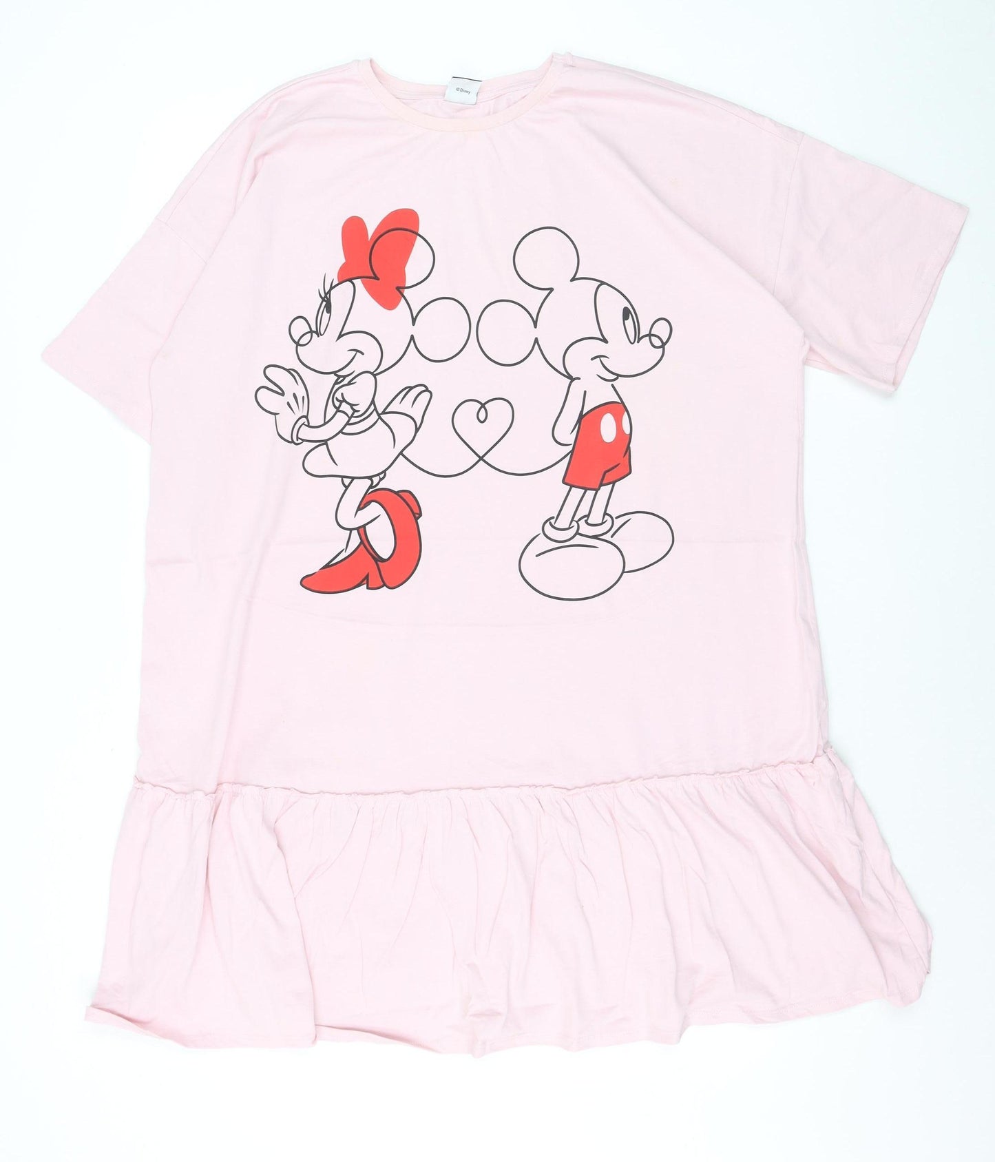 Disney at George Women’s Pink Ruffle Tunic T-Shirt L Mickey & Minnie Cotton