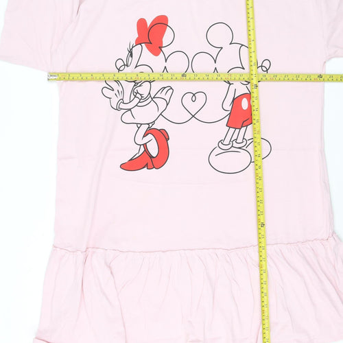 Disney at George Women’s Pink Ruffle Tunic T-Shirt L Mickey & Minnie Cotton