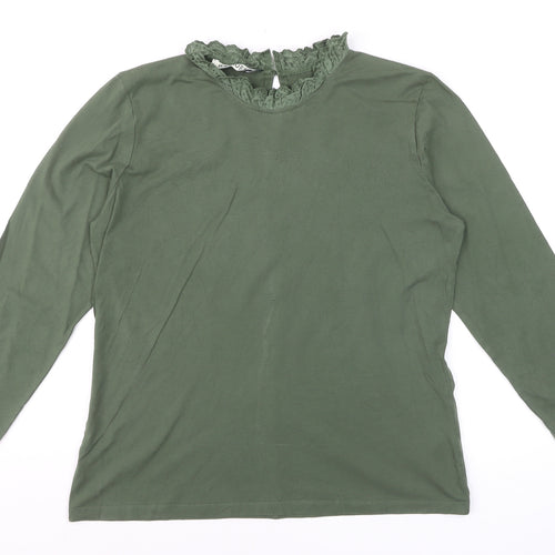 Baukjen Women’s Green Lace Trim High Neck Long Sleeve Cotton Blouse UK 14
