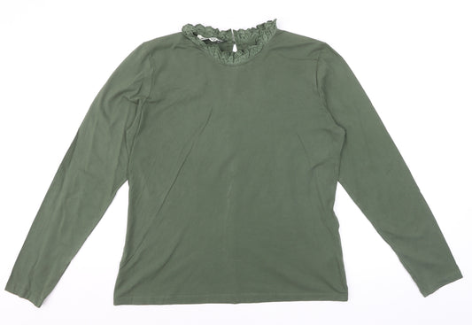 Baukjen Women’s Green Lace Trim High Neck Long Sleeve Cotton Blouse UK 14