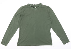 Baukjen Women’s Green Lace Trim High Neck Long Sleeve Cotton Blouse UK 14