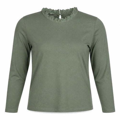 Baukjen Women’s Green Lace Trim High Neck Long Sleeve Cotton Blouse UK 14