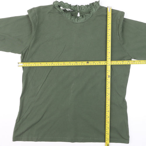 Baukjen Women’s Green Lace Trim High Neck Long Sleeve Cotton Blouse UK 14