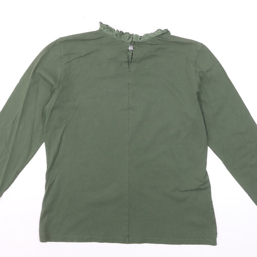 Baukjen Women’s Green Lace Trim High Neck Long Sleeve Cotton Blouse UK 14