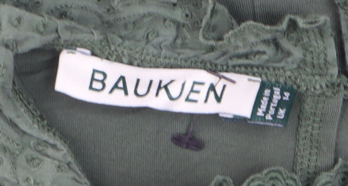 Baukjen Women’s Green Lace Trim High Neck Long Sleeve Cotton Blouse UK 14