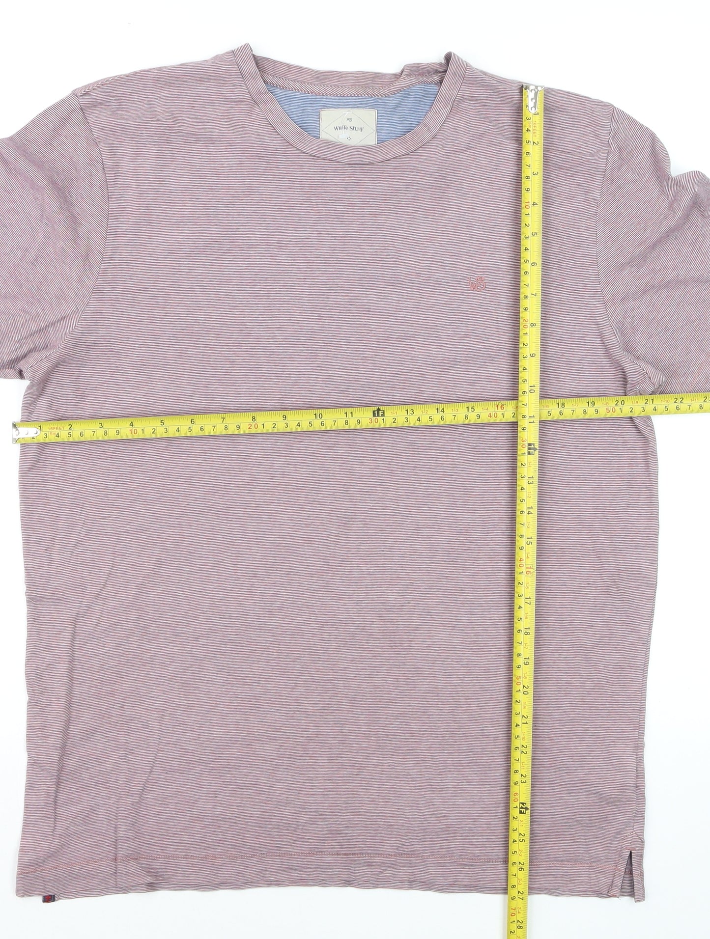 White Stuff Men's Pink Striped Cotton Polo Shirt Size M