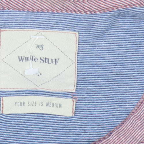 White Stuff Men's Pink Striped Cotton Polo Shirt Size M