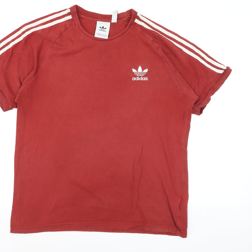 Adidas Men's Red 3-Stripes Crew Neck Cotton T-Shirt Size L