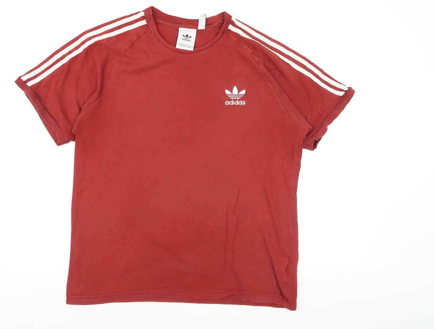 Adidas Men's Red 3-Stripes Crew Neck Cotton T-Shirt Size L