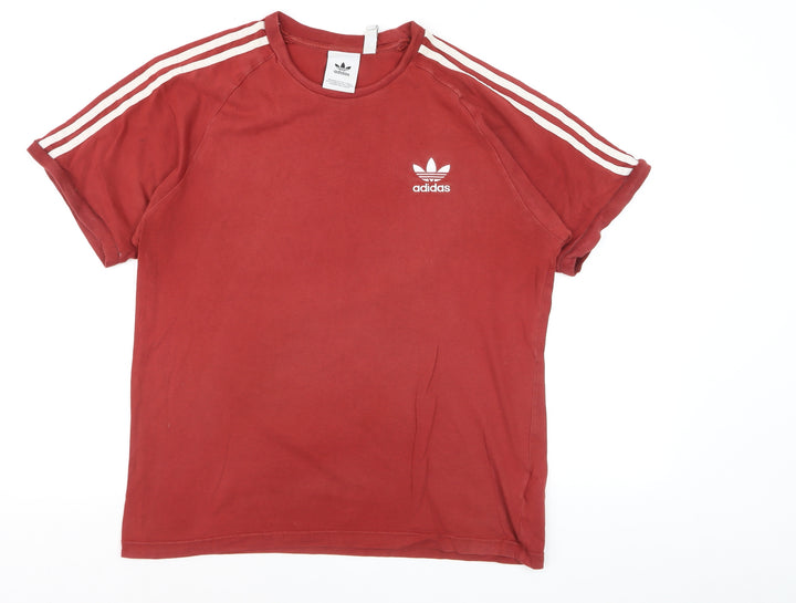 Adidas Men's Red 3-Stripes Crew Neck Cotton T-Shirt Size L
