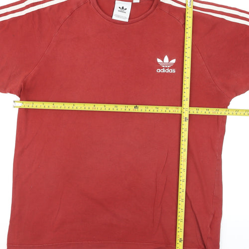 Adidas Men's Red 3-Stripes Crew Neck Cotton T-Shirt Size L