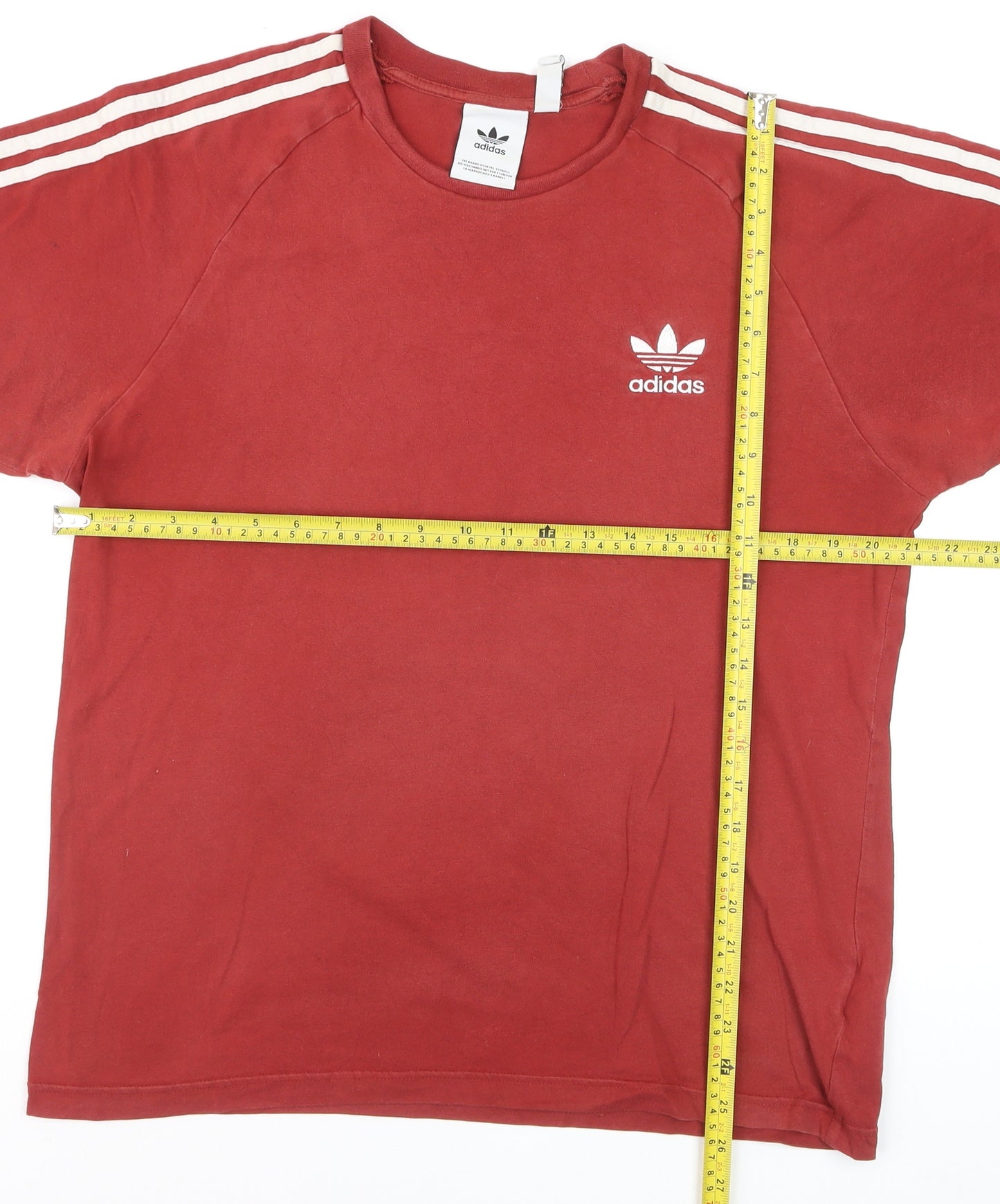 Adidas Men's Red 3-Stripes Crew Neck Cotton T-Shirt Size L