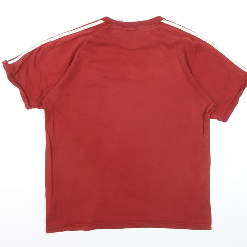 Adidas Men's Red 3-Stripes Crew Neck Cotton T-Shirt Size L