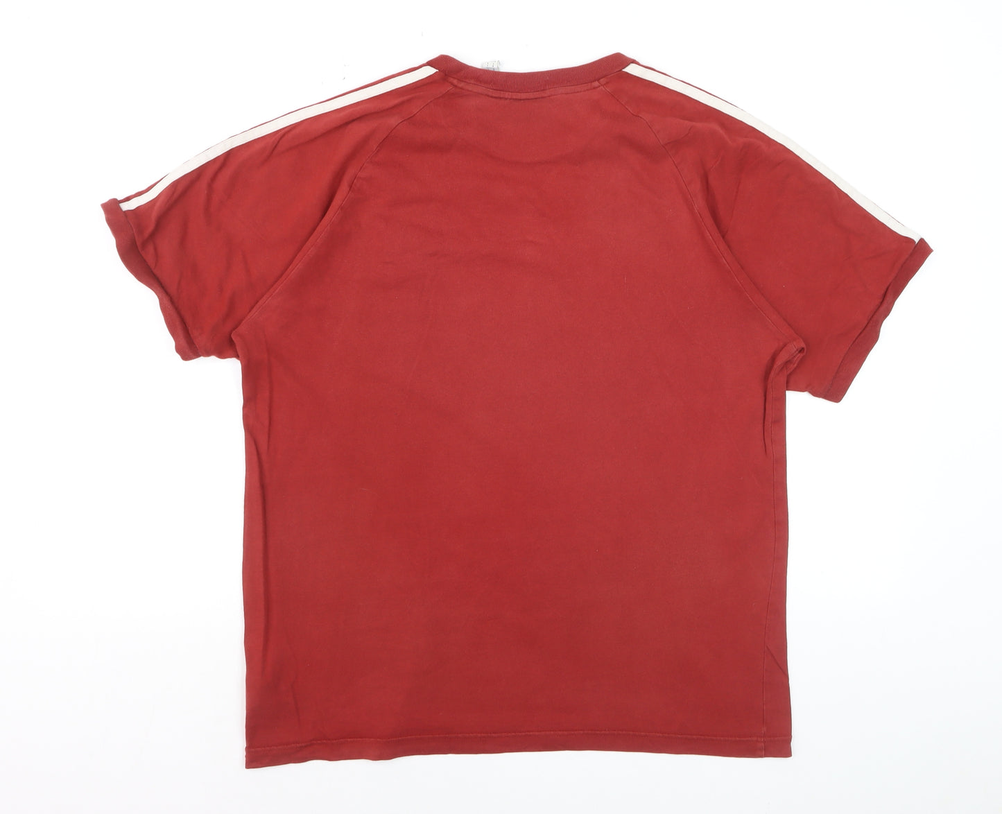 Adidas Men's Red 3-Stripes Crew Neck Cotton T-Shirt Size L