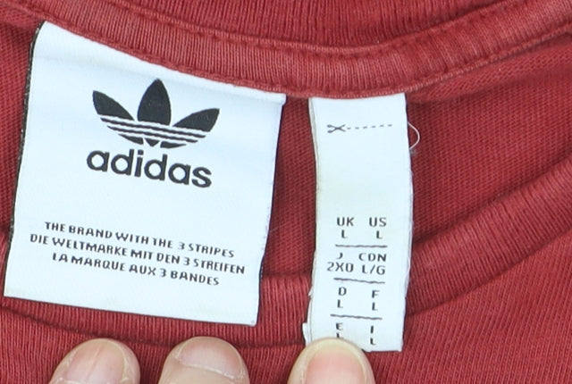 Adidas Men's Red 3-Stripes Crew Neck Cotton T-Shirt Size L