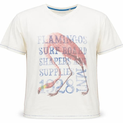 Mantaray Men's Beige Flamingo Graphic V-Neck Cotton T-Shirt 2XL