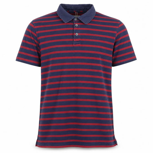 Front view of Hackett London Men’s Blue Red Striped Cotton Polo Shirt, size S