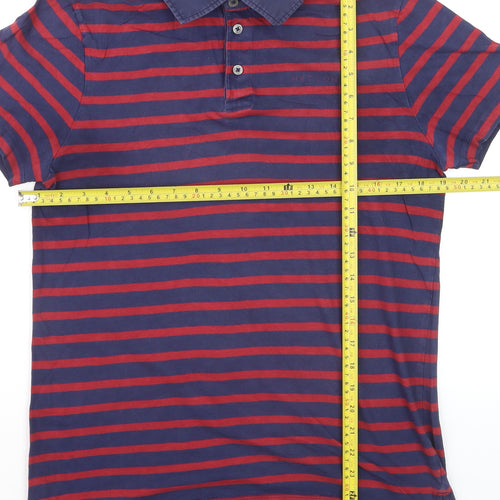 Hackett London Men’s Blue Red Striped Cotton Polo Shirt Size S