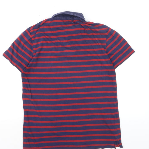 Hackett London Men’s Blue Red Striped Cotton Polo Shirt Size S