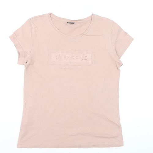 4F Women's Beige Short Sleeve Cotton T-Shirt Size M Basic Crew Neck