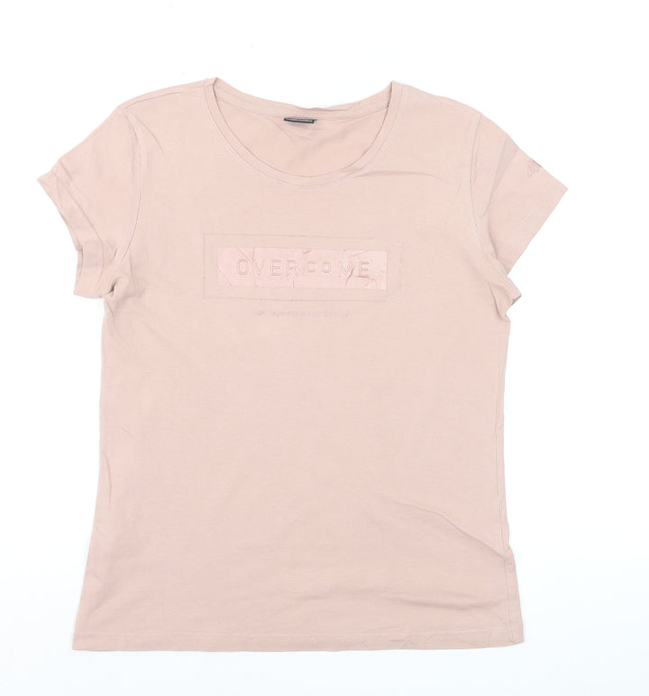 4F Women's Beige Short Sleeve Cotton T-Shirt Size M Basic Crew Neck