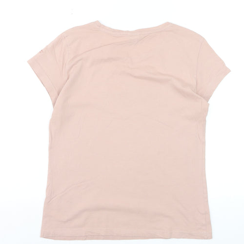 4F Women's Beige Short Sleeve Cotton T-Shirt Size M Basic Crew Neck