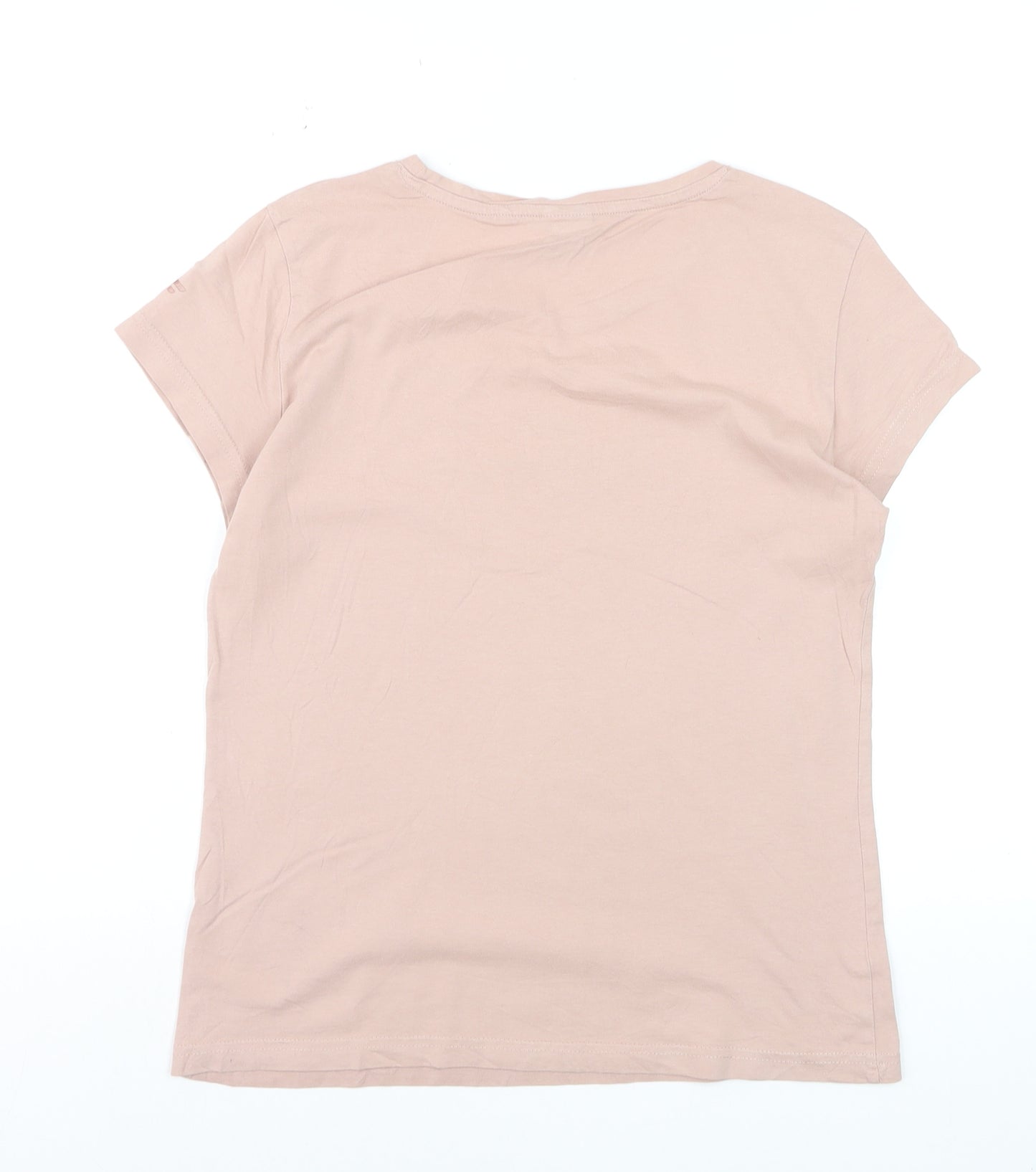 4F Women's Beige Short Sleeve Cotton T-Shirt Size M Basic Crew Neck