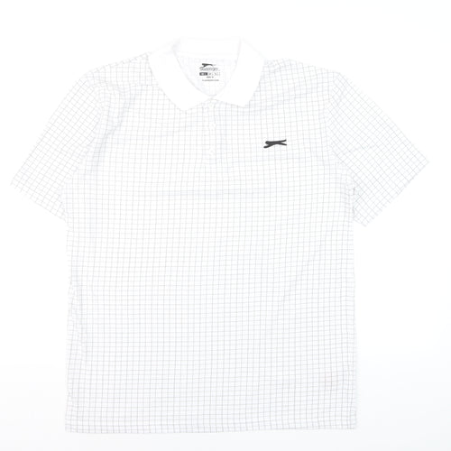 Slazenger Men’s White Check Polo Shirt L Sports Casual
