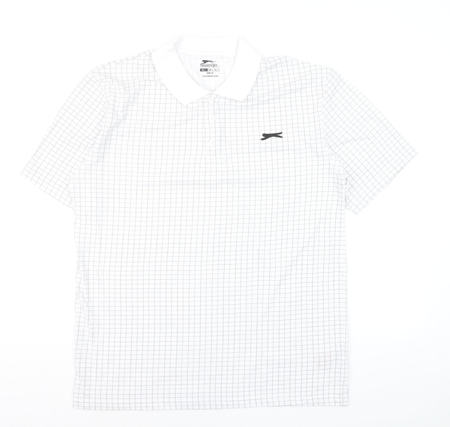 Slazenger Men’s White Check Polo Shirt L Sports Casual