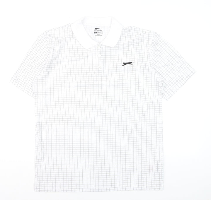 Slazenger Men’s White Check Polo Shirt L Sports Casual