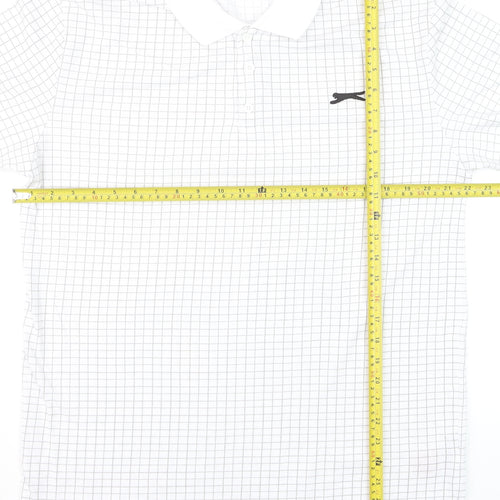 Slazenger Men’s White Check Polo Shirt L Sports Casual