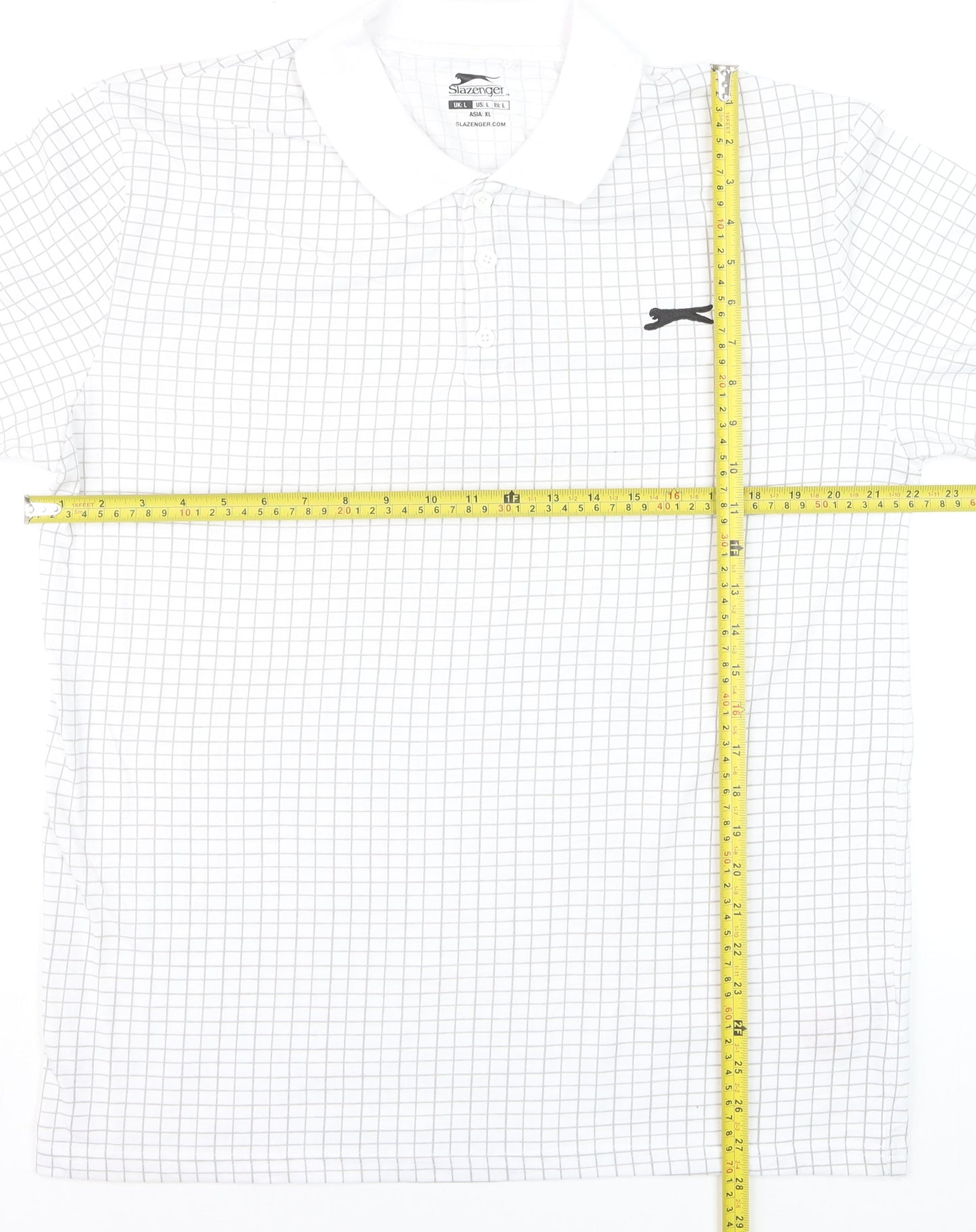 Slazenger Men’s White Check Polo Shirt L Sports Casual