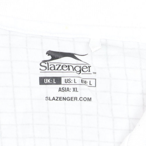Slazenger Men’s White Check Polo Shirt L Sports Casual