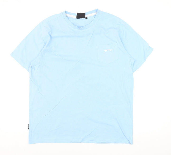 Slazenger Men Blue Cotton Polo L Short Sleeve Crew Neck