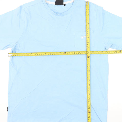 Slazenger Men Blue Cotton Polo L Short Sleeve Crew Neck