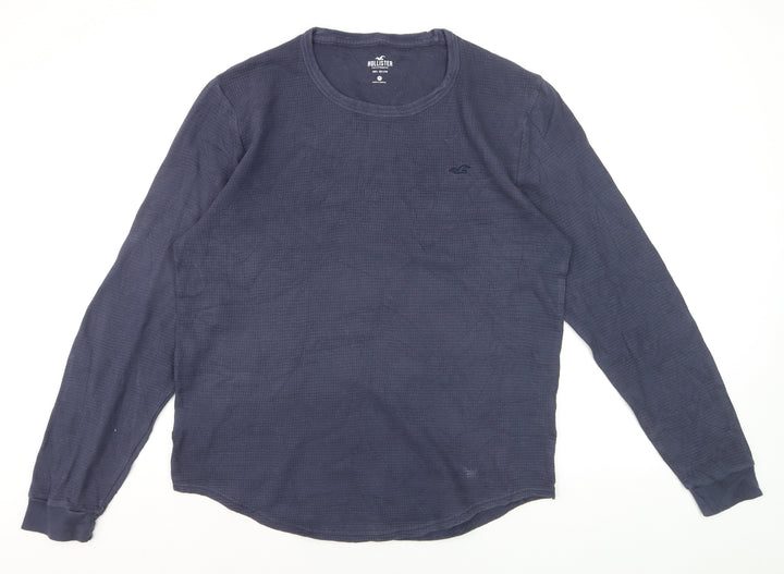 Hollister Men Blue Long Sleeve Cotton Crew Neck Top Size M