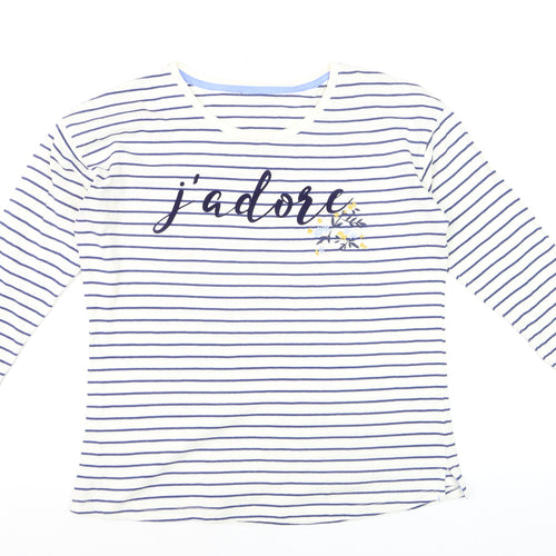 Principles Women’s White Striped Long Sleeve Cotton T-Shirt Size 12