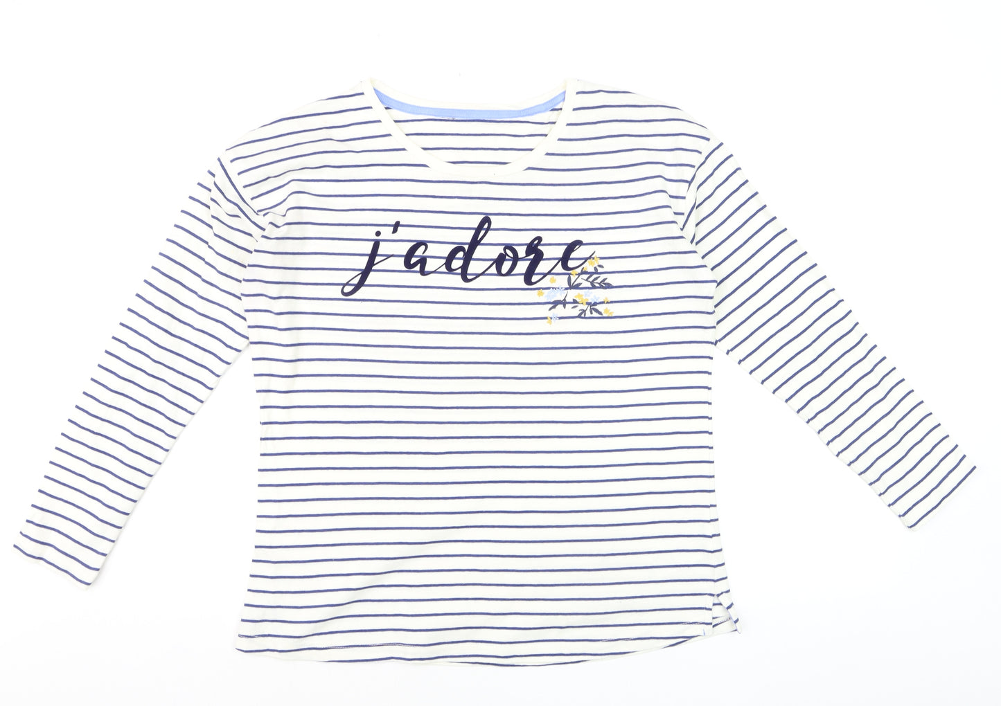 Principles Women’s White Striped Long Sleeve Cotton T-Shirt Size 12