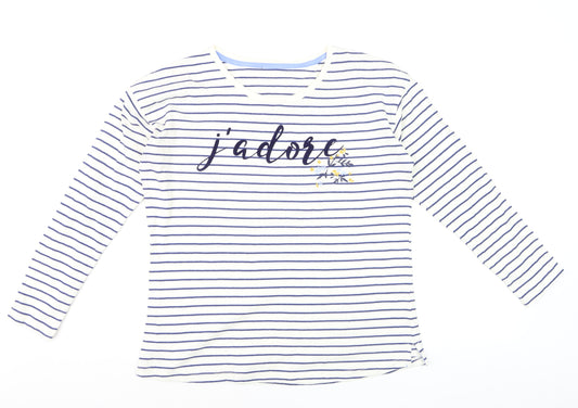 Principles Women’s White Striped Long Sleeve Cotton T-Shirt Size 12