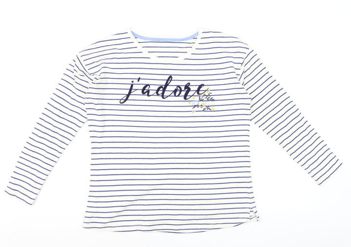 Principles Women’s White Striped Long Sleeve Cotton T-Shirt Size 12