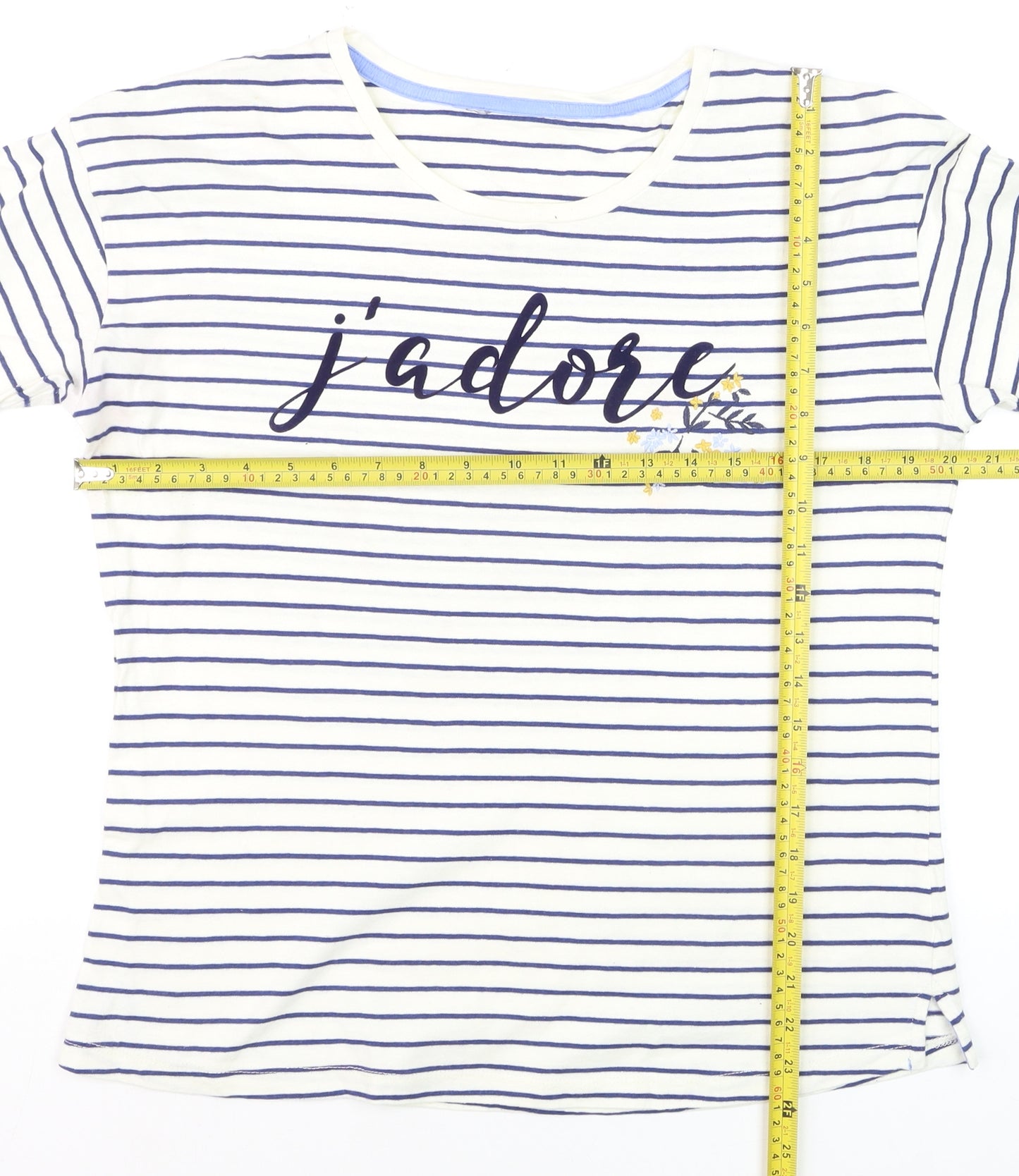 Principles Women’s White Striped Long Sleeve Cotton T-Shirt Size 12